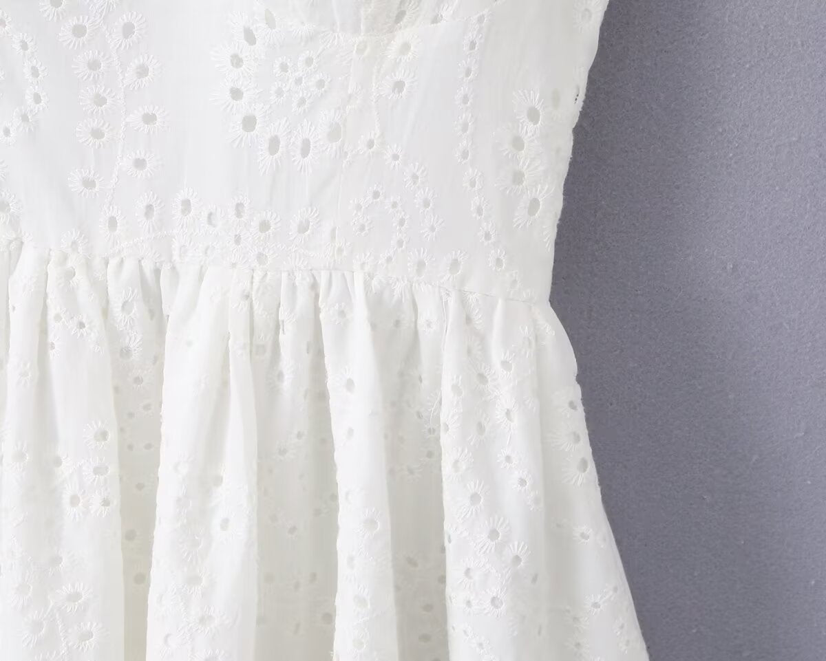 High-Waist Ruffle-Sleeve Short Dress