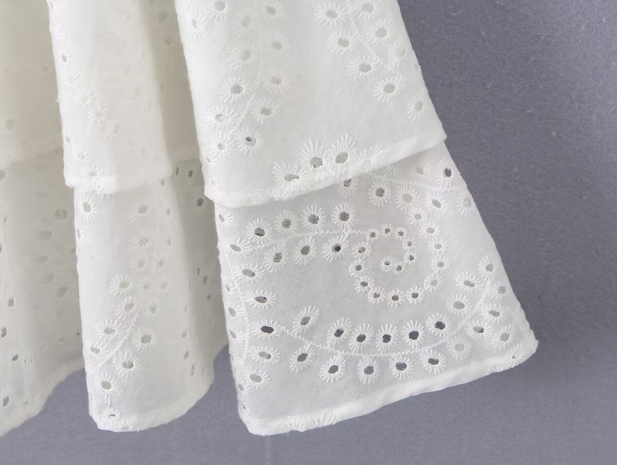 High-Waist Ruffle-Sleeve Short Dress