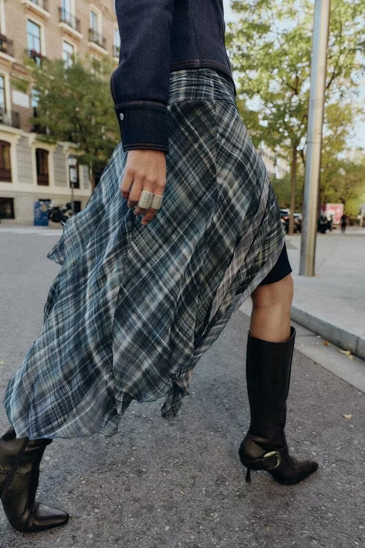 Autumn Beautiful Mid Waist Asymmetric Plaid Irregular Skirt