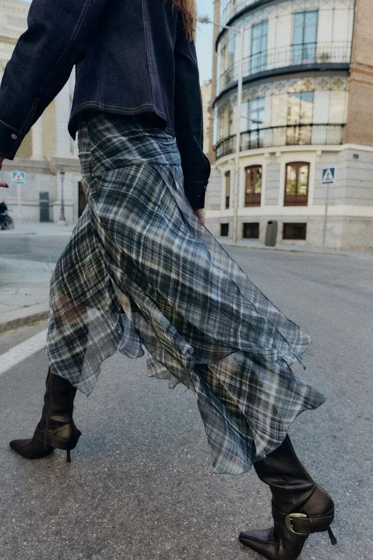 Autumn Beautiful Mid Waist Asymmetric Plaid Irregular Skirt