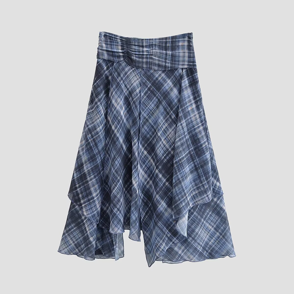 Autumn Beautiful Mid Waist Asymmetric Plaid Irregular Skirt