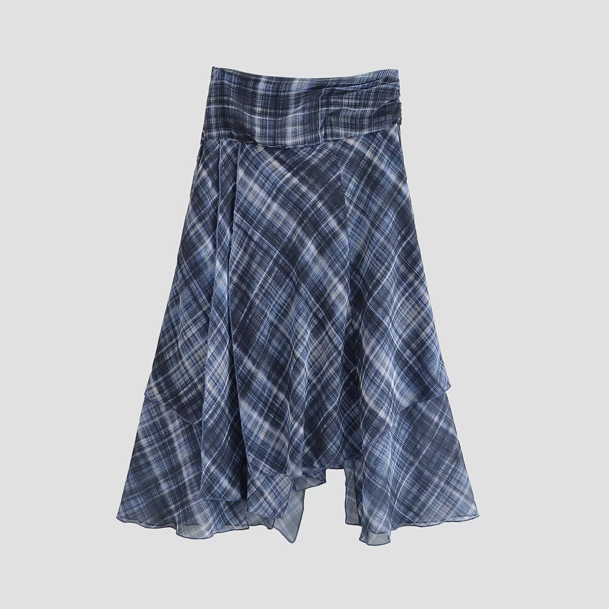 Autumn Beautiful Mid Waist Asymmetric Plaid Irregular Skirt