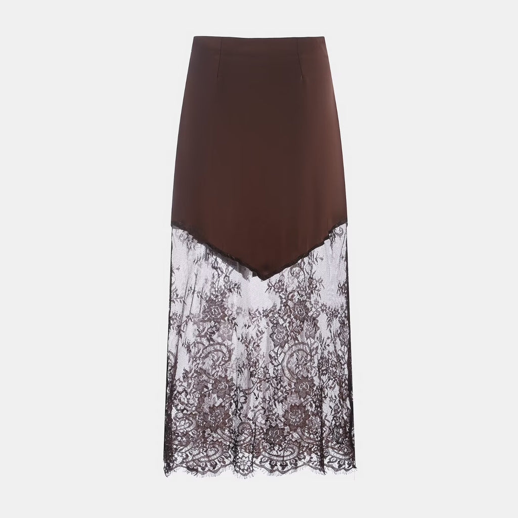 Women's High-Waisted Sheer Lace Maxi Skirt