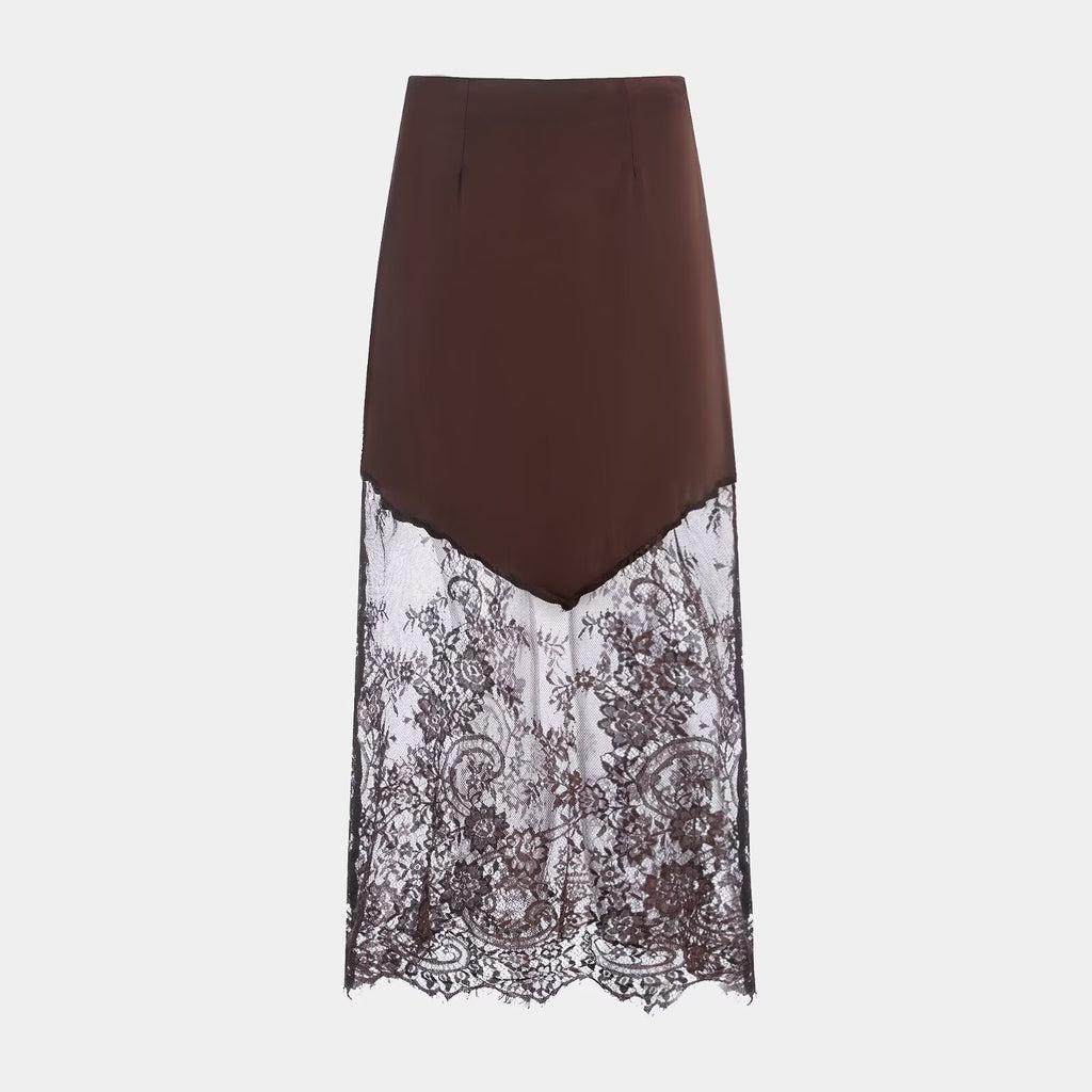 Women's High-Waisted Sheer Lace Maxi Skirt