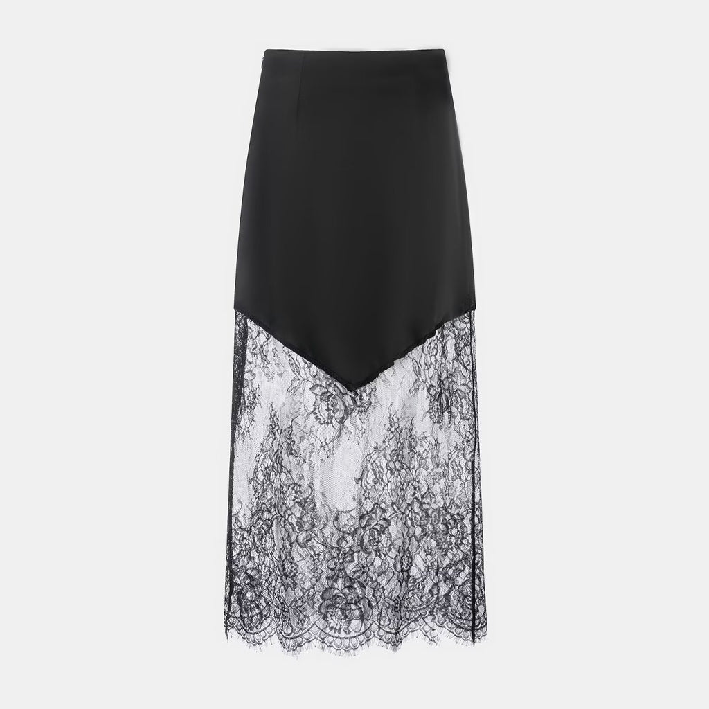 Women's High-Waisted Sheer Lace Maxi Skirt