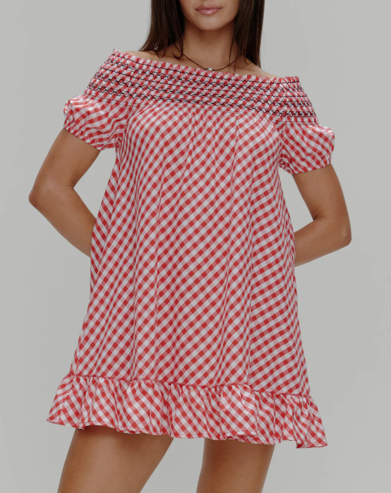 Women's Design Off Neck Red Plaid Loose Dress