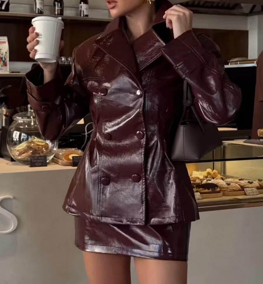Women's Street Trend Leather Double Coordinated Two-Piece Set