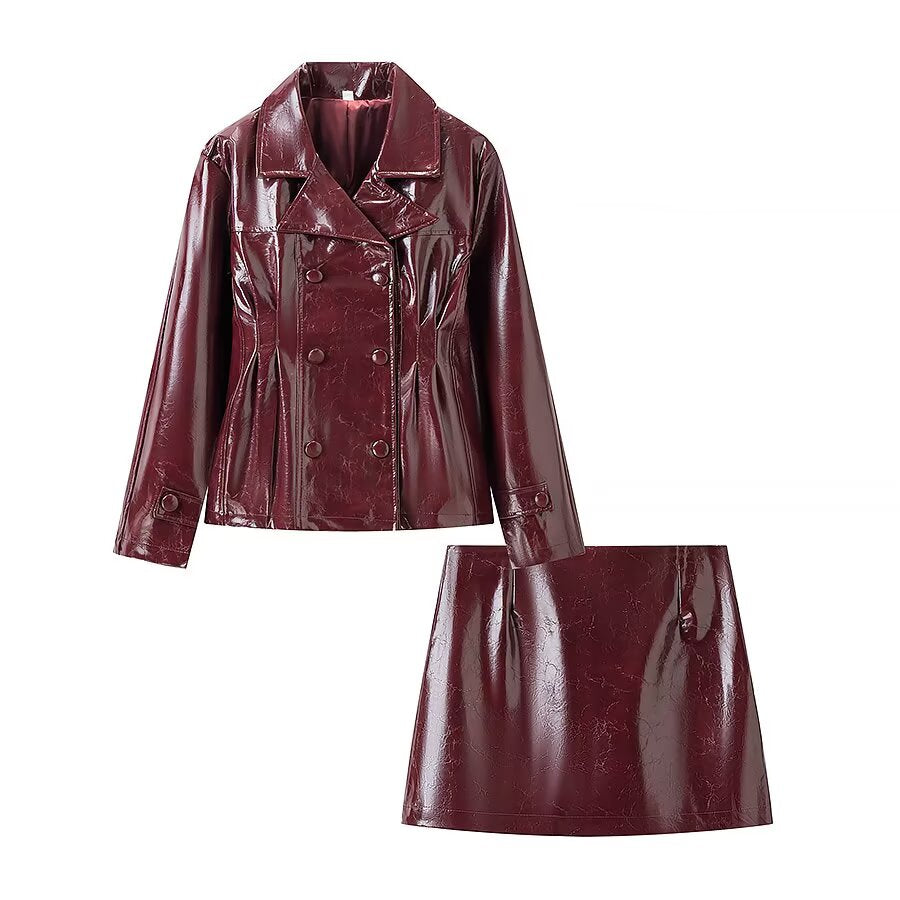 Women's Street Trend Leather Double Coordinated Two-Piece Set