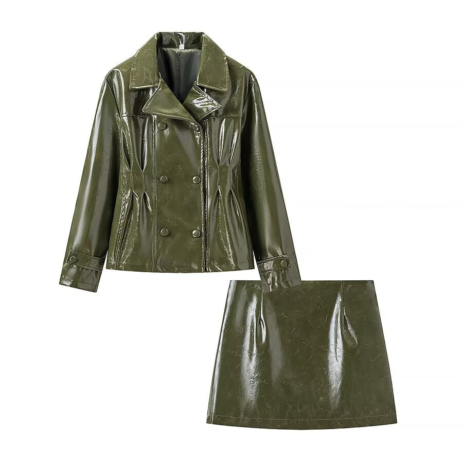 Women's Street Trend Leather Double Coordinated Two-Piece Set