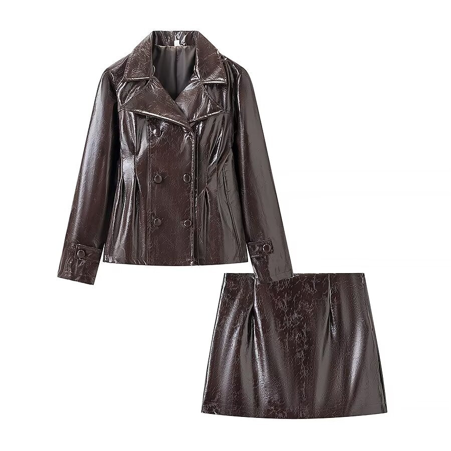Women's Street Trend Leather Double Coordinated Two-Piece Set