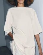 Women's Women Clothing Straight Round Neck Stitching Short Sleeve Lace T Shirt