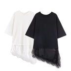 Women's Women Clothing Straight Round Neck Stitching Short Sleeve Lace T Shirt
