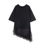 Women's Women Clothing Straight Round Neck Stitching Short Sleeve Lace T Shirt