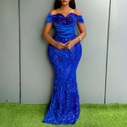 Sequin Maxi Dress Off-Shoulder Slim Hip Velvet Sequin Model