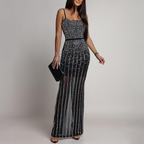 Women's Rhinestone Cami Slit Bodycon Maxi Dress