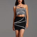 Women's Rhinestone Top and Skirt Two-Piece Set
