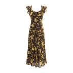 Women's Crew-Neck Floral Ruffle Asymmetric Tie Sleeveless Bodycon Maxi Dress