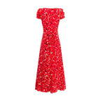 Women's Red Floral Square-Neck Puff-Sleeve Maxi Dress