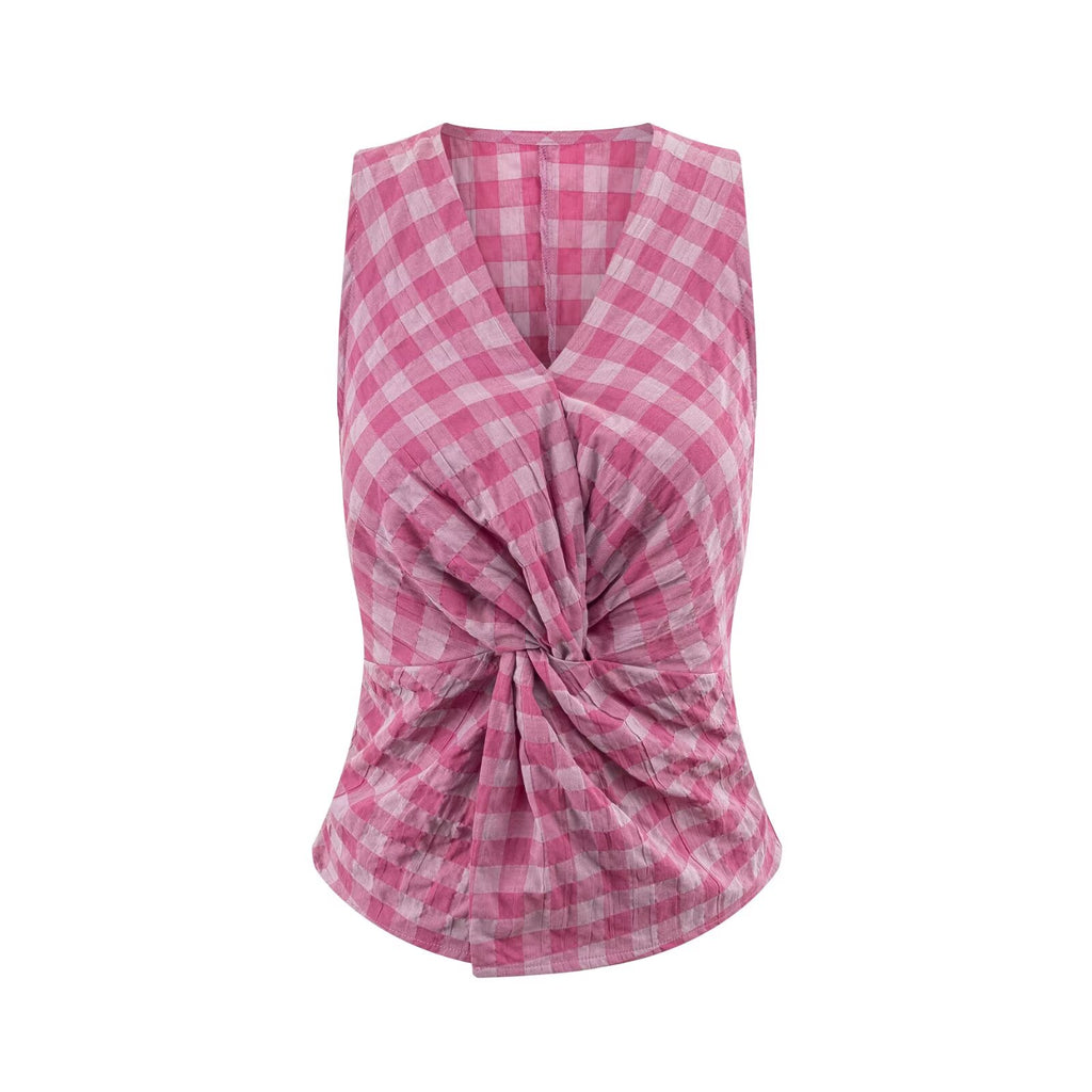 Women's Plaid Backless Halter Camisole Top