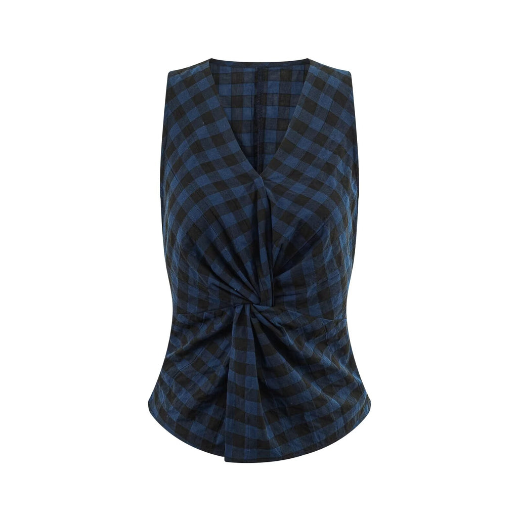 Women's Plaid Backless Halter Camisole Top