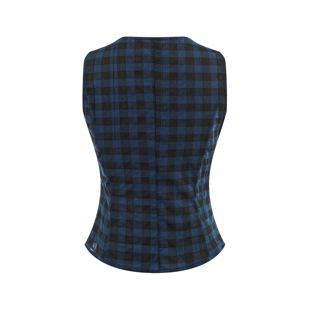 Women's Plaid Backless Halter Camisole Top