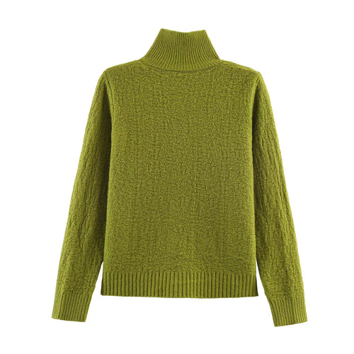 Women Clothing Square Stand Collar Knitted Cardigan