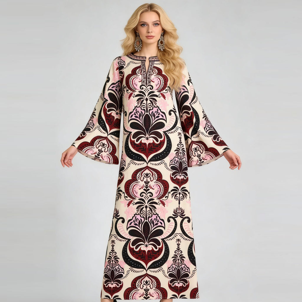 Women's Printed Round-Neck Slit Dress