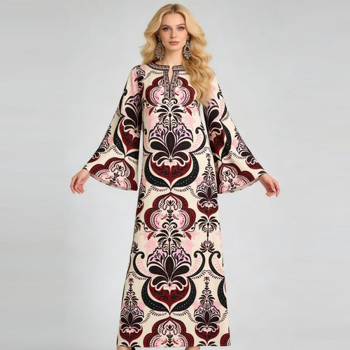 Women's Printed Round-Neck Slit Dress
