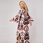 Women's Printed Round-Neck Slit Dress