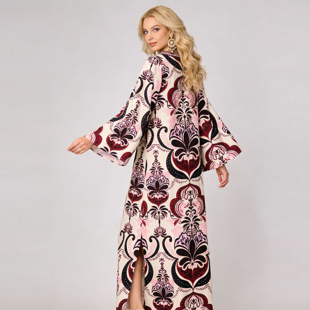 Women's Printed Round-Neck Slit Dress