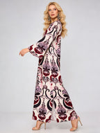 Women's Printed Round-Neck Slit Dress