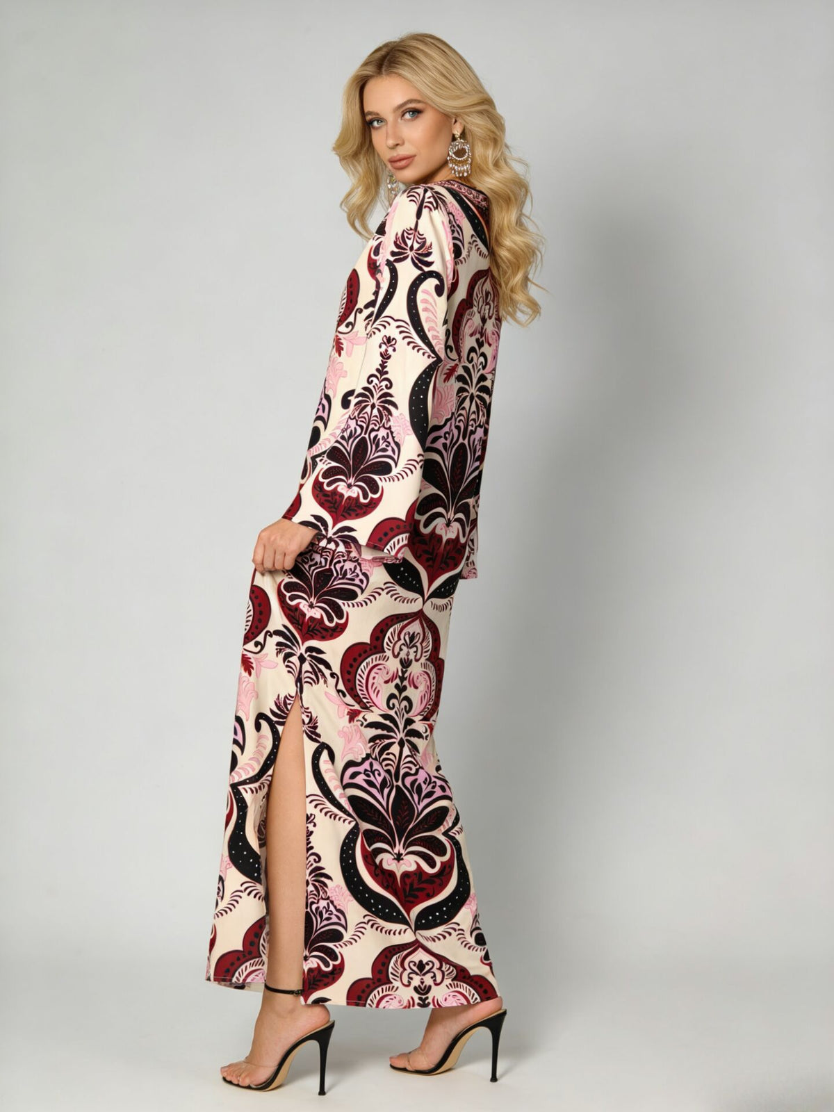 Women's Printed Round-Neck Slit Dress