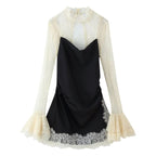 Women's Lace-Panel Dress With Flared Sleeves