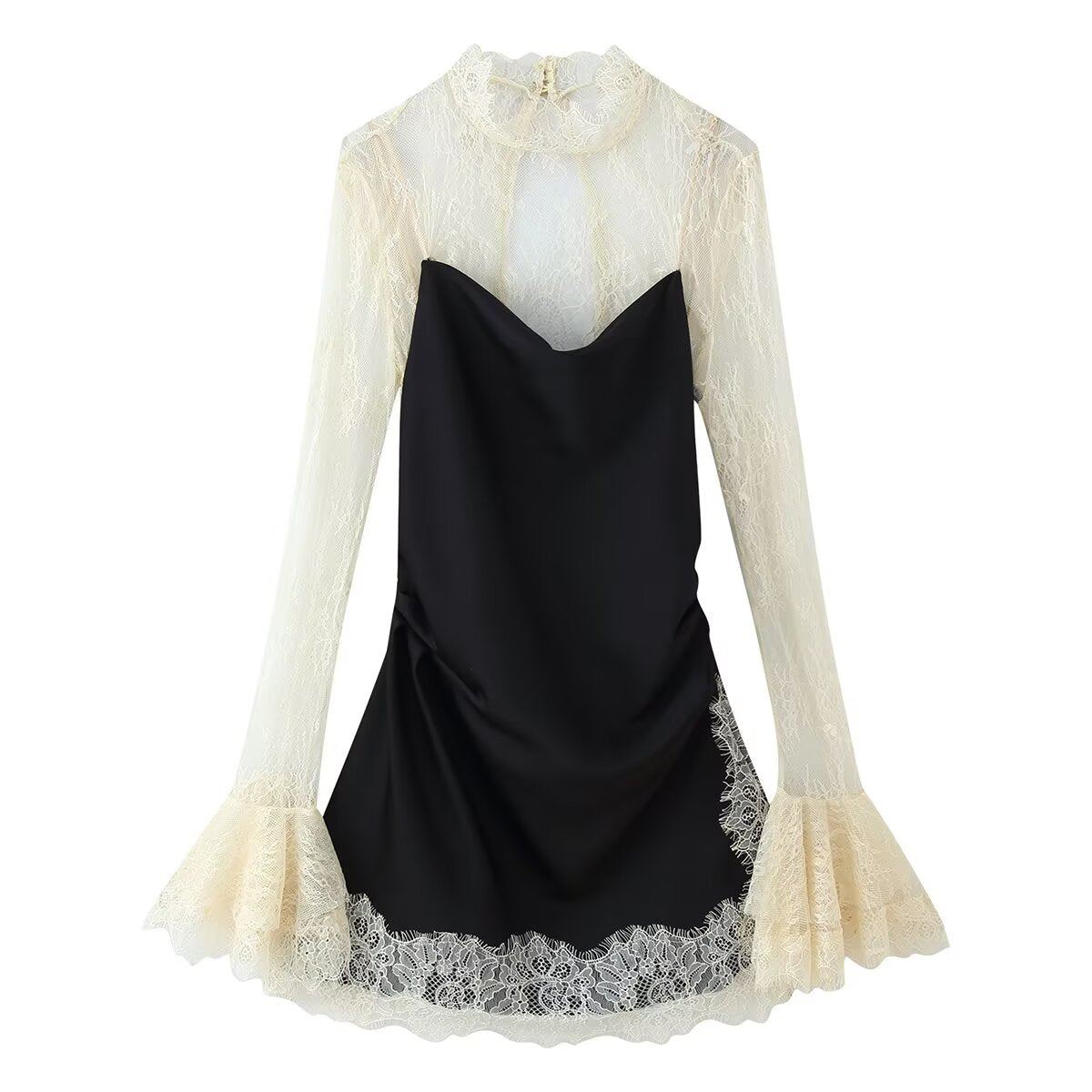Women's Lace-Panel Dress With Flared Sleeves