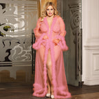 Sexy Lingerie Sexy See Through Long Sleeve Nightgown Raw Edge Mop Mesh
