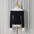 Women's Color Block Patchwork Long Sleeve Sweater