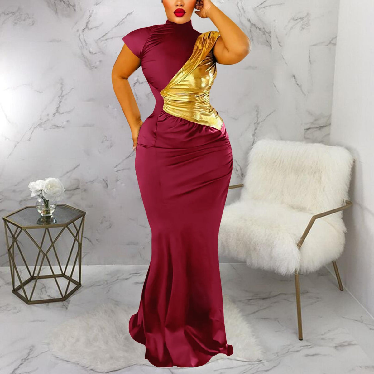 Color Contrast Bronzing Slim Dress