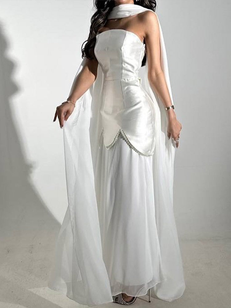Women's Off-Shoulder Mesh Beaded Patchwork Dress