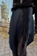 Autumn Simple Elegant Lace Stitching Skirt