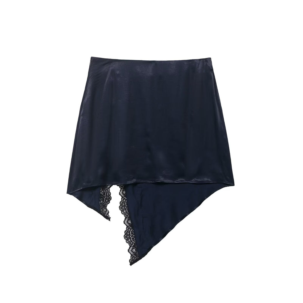 Autumn Simple Elegant Lace Stitching Skirt