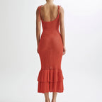 Summer Knit Halter Dress Hollow Out Cutout Seaside Holiday Beach Flounce Long Dress Women Overall Hip