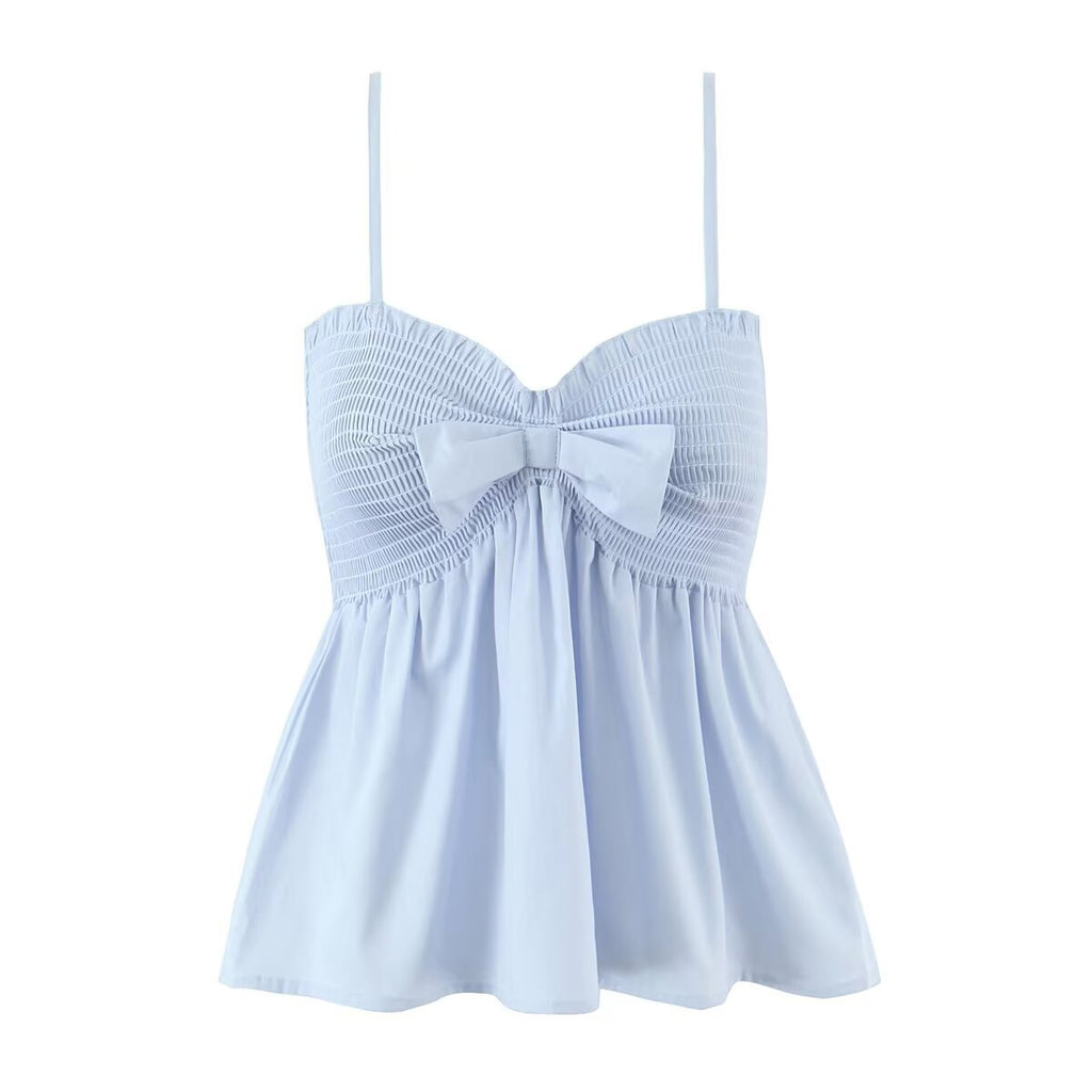's Bow Ruffled Spaghetti Straps Vest Slim Fit Short
