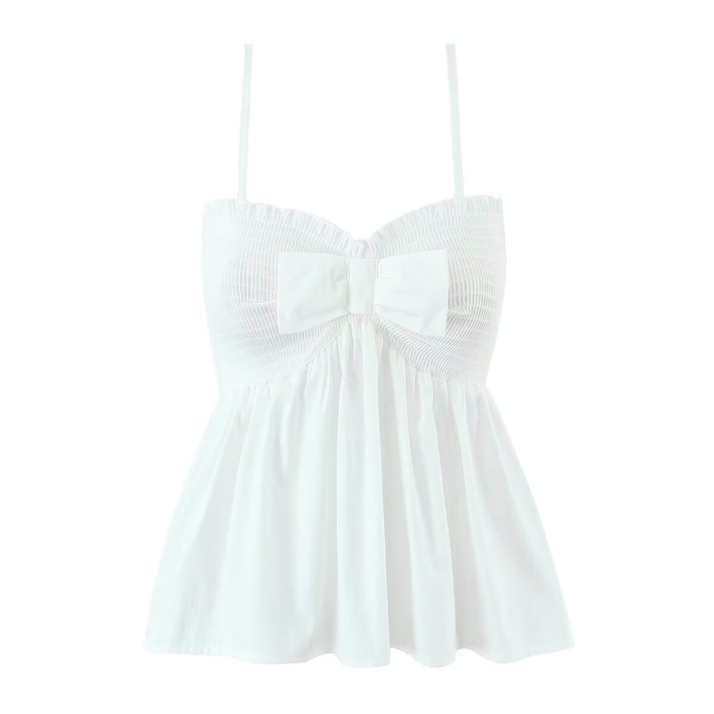 's Bow Ruffled Spaghetti Straps Vest Slim Fit Short