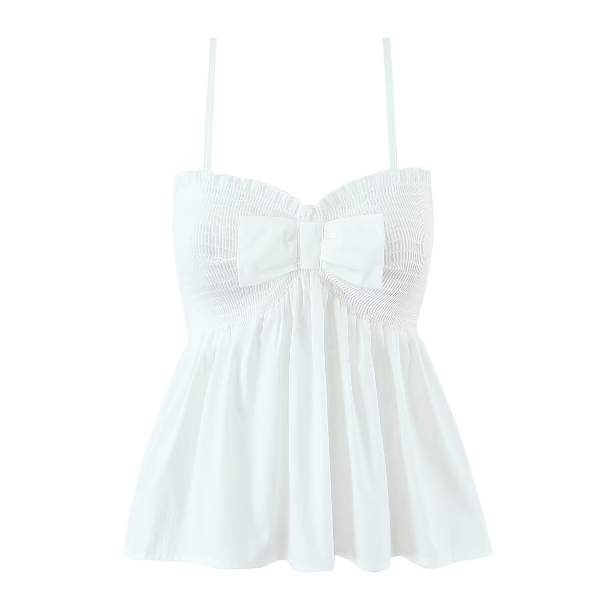 's Bow Ruffled Spaghetti Straps Vest Slim Fit Short