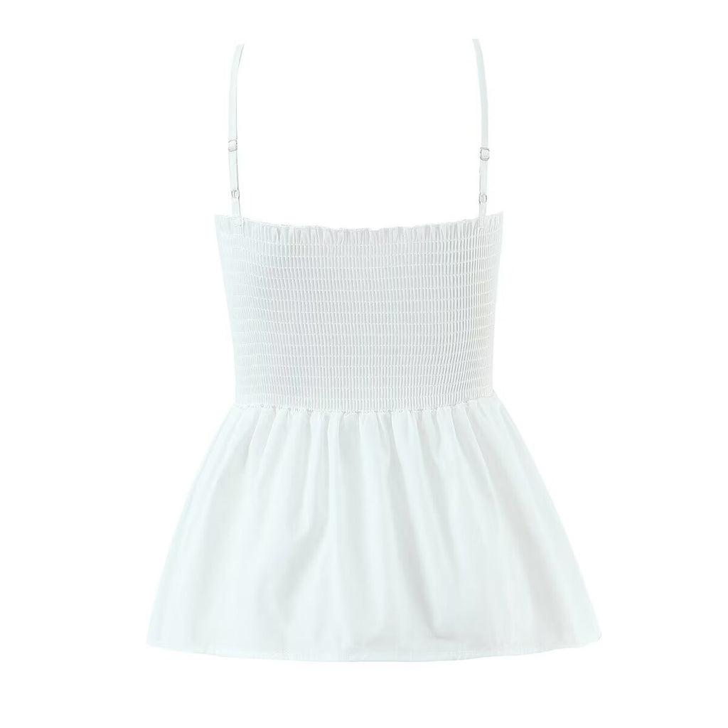 's Bow Ruffled Spaghetti Straps Vest Slim Fit Short