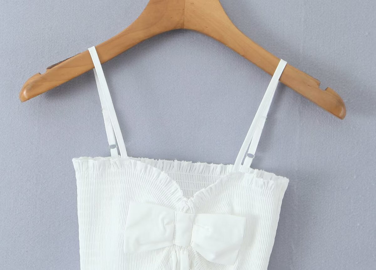 's Bow Ruffled Spaghetti Straps Vest Slim Fit Short