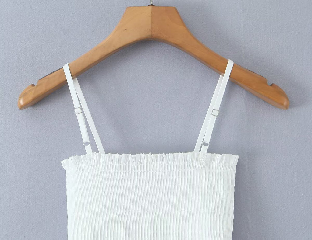 's Bow Ruffled Spaghetti Straps Vest Slim Fit Short