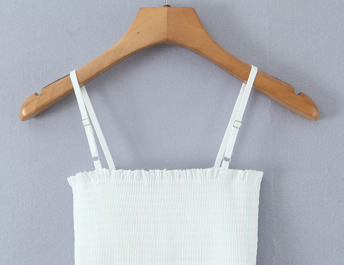 's Bow Ruffled Spaghetti Straps Vest Slim Fit Short