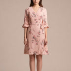 Women's French Floral V-Neck Ruffle Dress