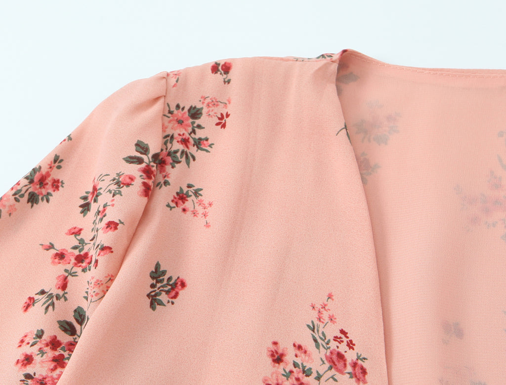 Women's French Floral V-Neck Ruffle Dress